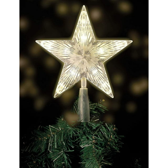 Copa del árbol de Navidad con 10 LED con enchufe - Copa del árbol de Navidad iluminada en blanco cálido - Copa del árbol de Navidad con forma de estrella