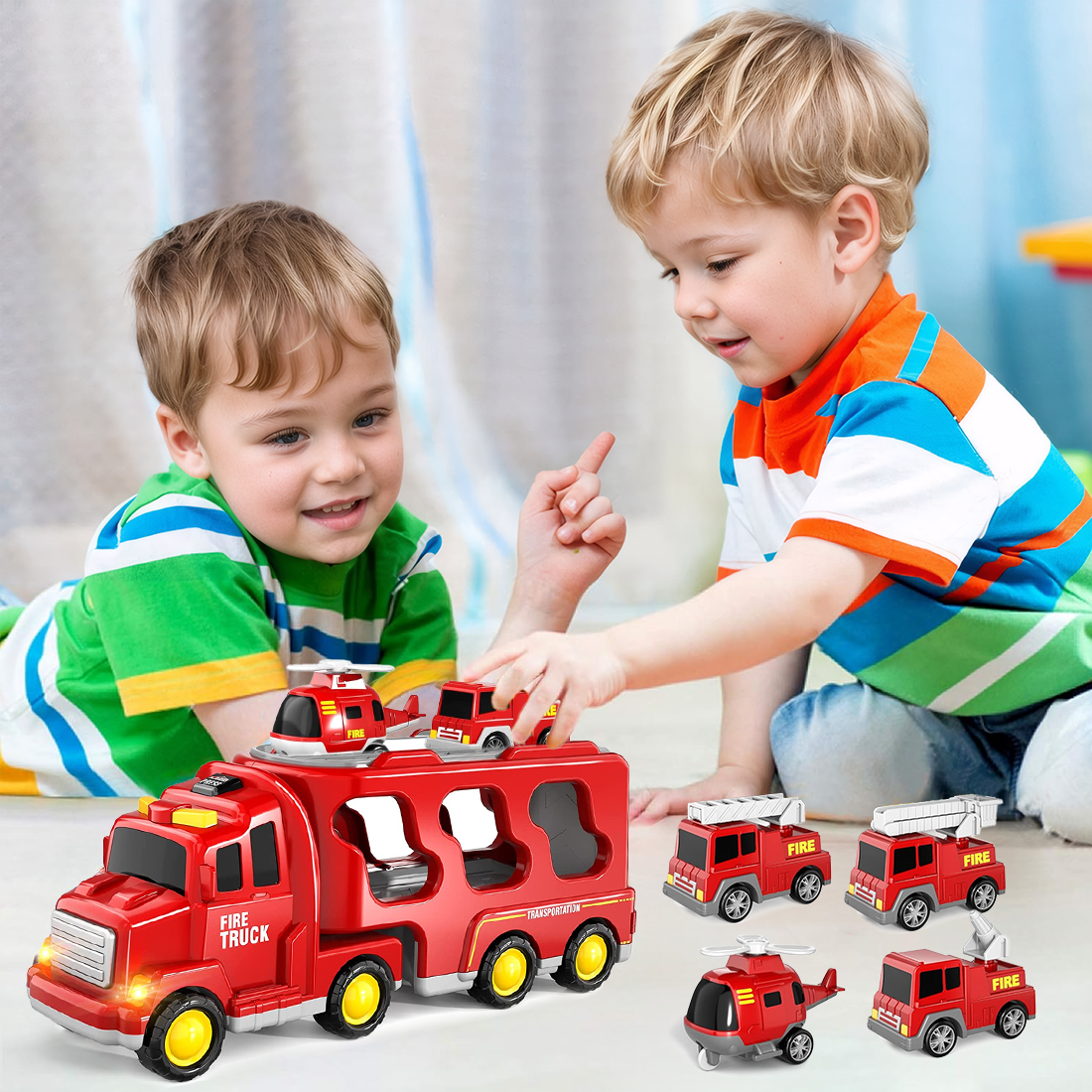 PayUSD Toddler Trucks Toys for Boys Age 1-3 3-5, 5 in 1 Fire Car Truck for Toddlers Boys Girls 1 2 3 4 5 6 Years Old, Toddler Boy Toys Christmas Birthday Gift Car Sets