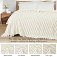 thumbnail image 3 of Exclusivo Mezcla King Size Flannel Fleece Blanket, Super Soft 3D Striped Jacquard Blanket for Bed, Lightweight Fuzzy Cozy Blankets, Ivory, 90"x104", 3 of 8