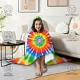 thumbnail image 4 of Wearable Blanket,Rainbow Tie Dye Sunburst Hooded Wearable Flannel Blanket for Adults & Teens,Winter Poncho Shawl Wrap Cape Cozy Anti-Pill,60"x80", 4 of 5