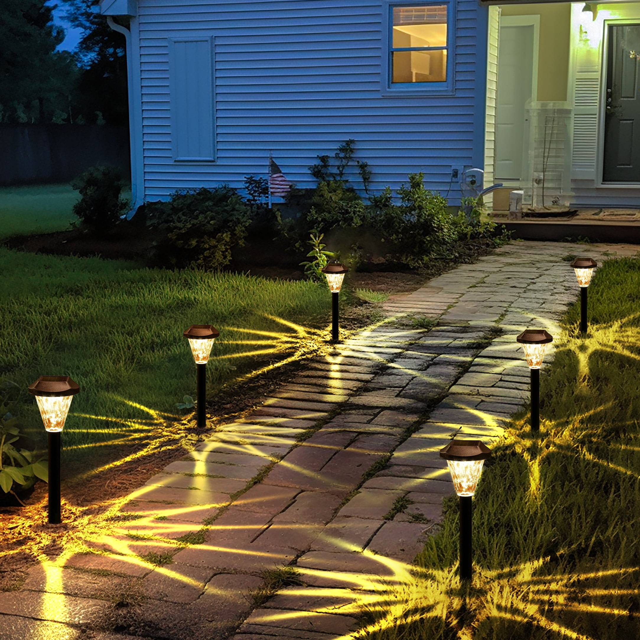 GIGALUMI 16 Pack Solar Pathway Lights, IP65 Waterproof Outdoor Warm White Solar Landscape Lighting