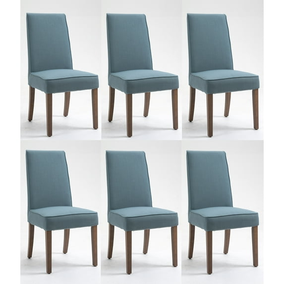 Set of 6 Cover Removable Interchangeable Upholstered Dining Chairs Linen Parsons Diner Chair Upholstered Fabric Dining Room Chairs with Solid Wood and Padded Seat Dining Chairs (Blue)