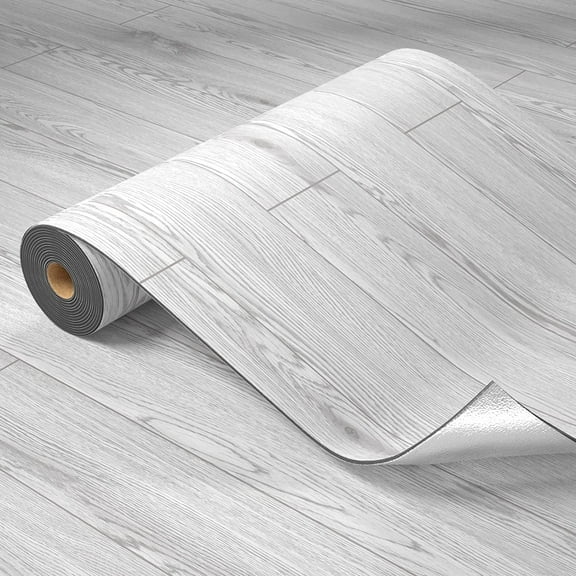 Homease PVC Peel and Stick Vinyl Flooring Roll 23"x 196"/32 Sq.Ft,Thicken Self-Adhesive Vinyl Wood Planks - Waterproof, Wear-Resistant,Easy DIY Install - White Washed