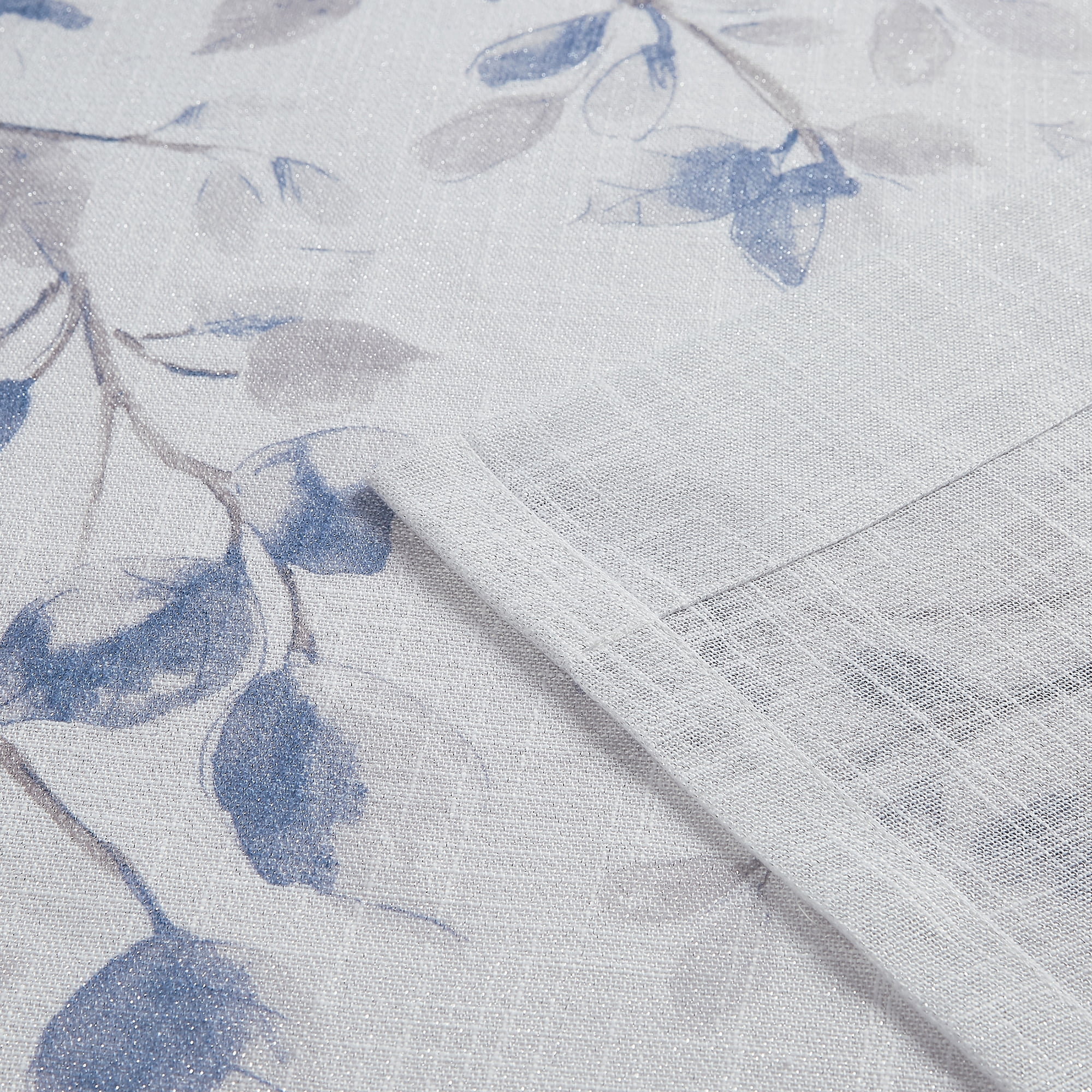 Uptown Home Navy Blue Leaf Floral Metallic Sheer Grommet Top Curtains, 40"x95", 2 Panels