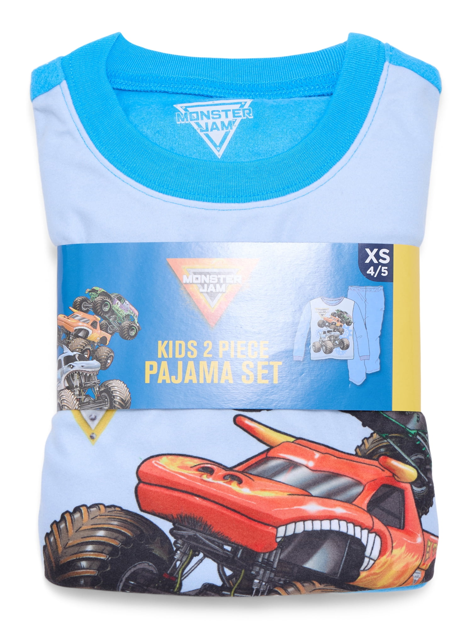 Monster Jam Boys Long Sleeve Top and Pants, 2-Piece Pajama Set, Sizes 4-12