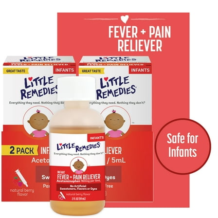 Little Remedies Infant Fever & Pain Reliever with Acetaminophen, Natural Berry Flavor, 2 fl oz, 2 Pk