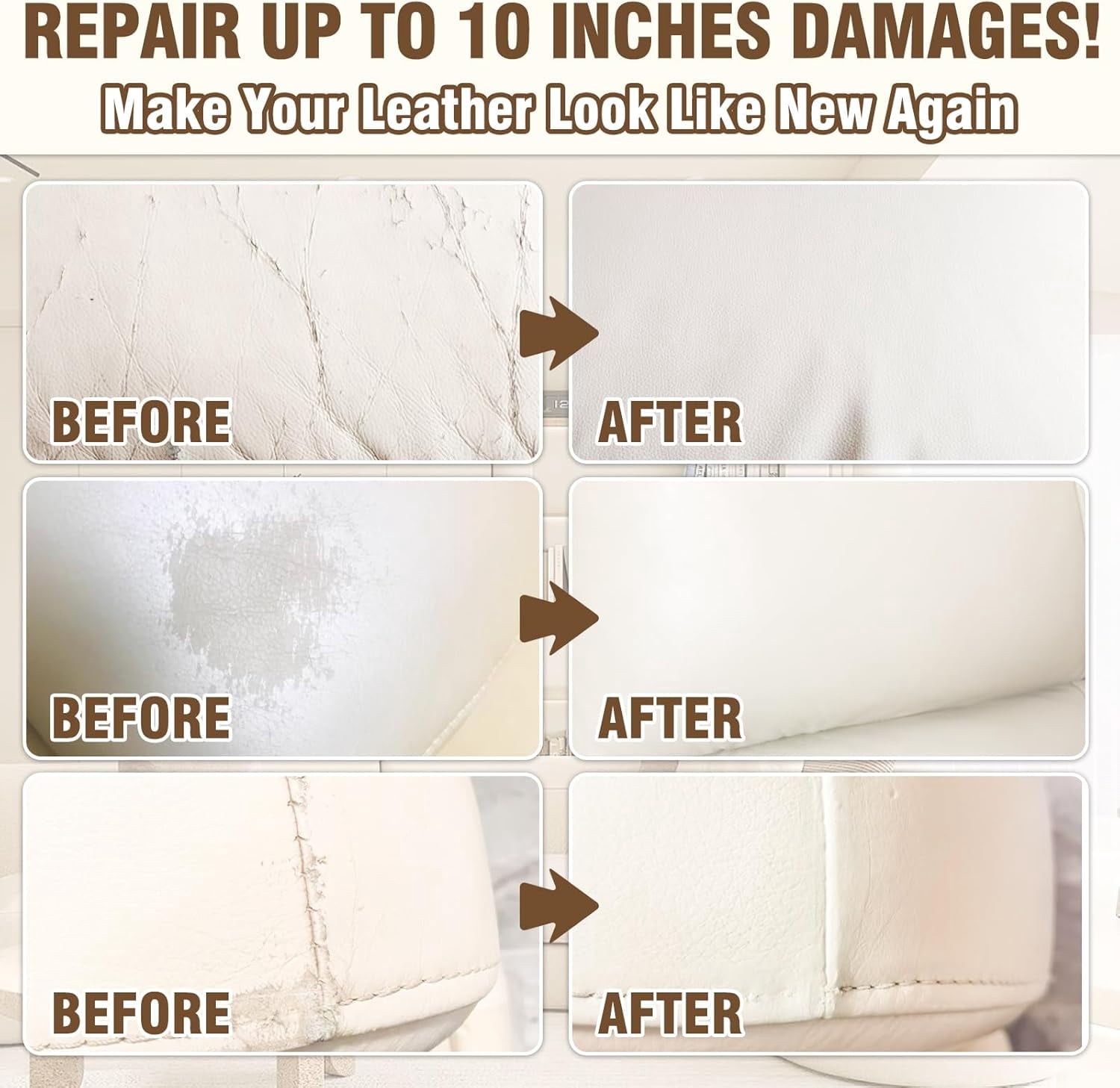 Cream Leather Repair Kit for Furniture, Vinyl Repair Kit for Car Interior, Sofa, Purse and Jacket, Restore Any Material with Super Easy Instructions to Fix Scratches, Tears, Holes, Peeling