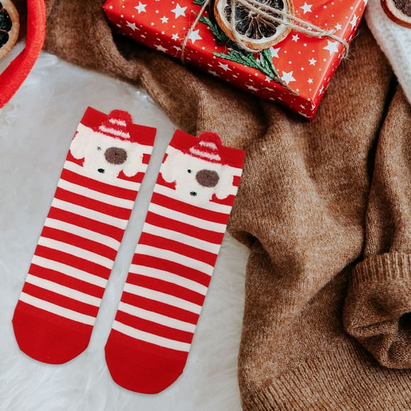 Christmas Socks Mid Calf, Festive Cartoon Print Crew Socks for Holiday Gifts, Warm Winter Novelty Socks with Cute Designs, Unisex Adult Funny Xmas Stocking Stuffers for Family Friends Party