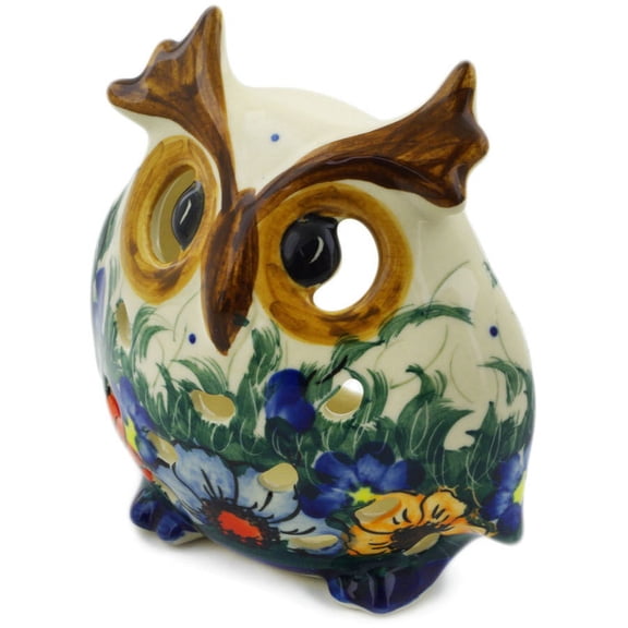 Polish Pottery Owl Figurine (Spring Bouquet Theme) Signature UNIKAT Hand Painted in Boleslawiec, Poland   Certificate of Authenticity