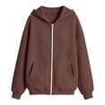 thumbnail image 4 of XAOFW Girls Zip Up Hoodies Long Sleeve Solid Color Hooded Sweatshirt Soft Lightweight Pullover With Front Pockets For Kids Back To School Season Trendy Tops 8-9 Years, 4 of 5