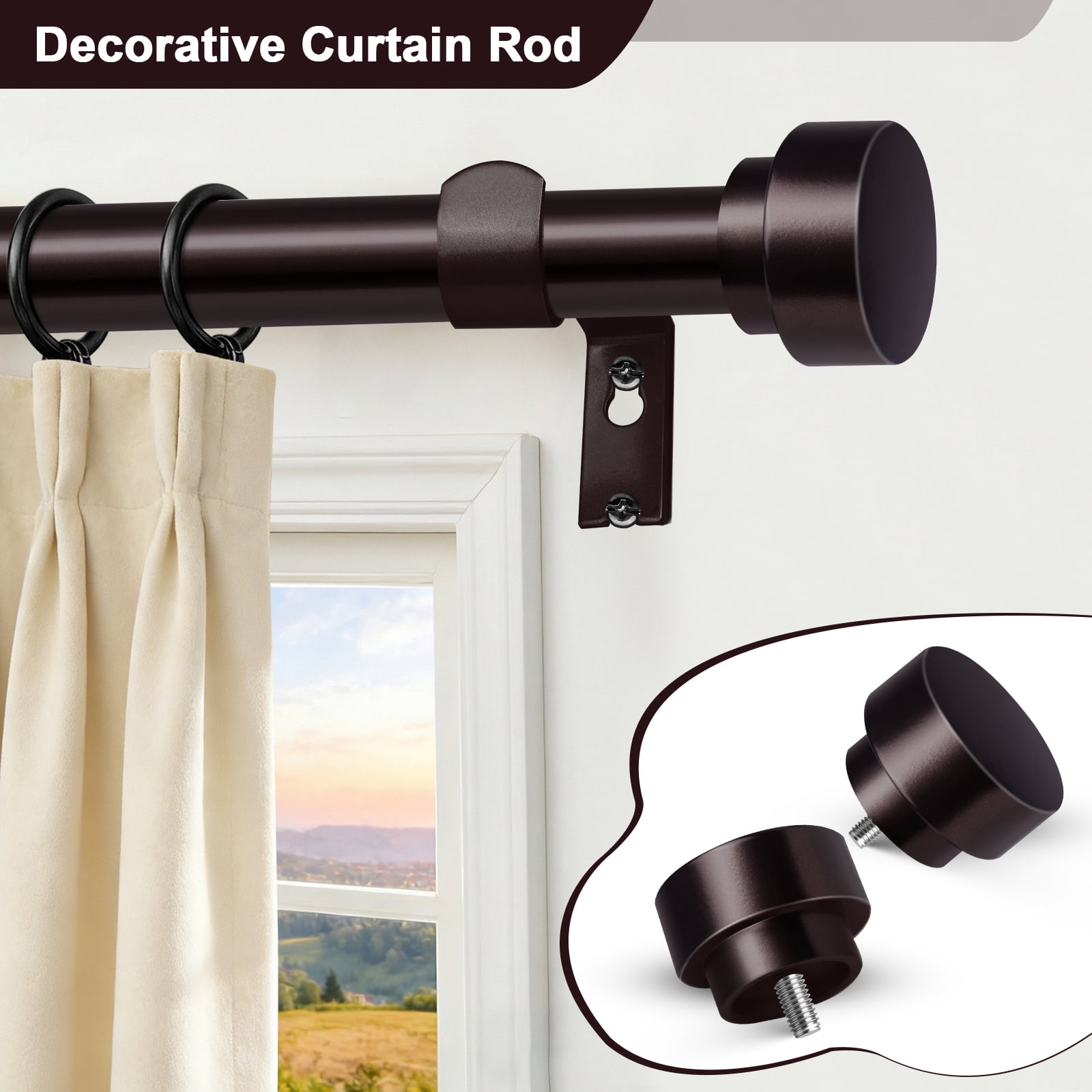 Meriville 1-Inch Side Curtain Rod Set with End Cap Finials, Adjustable 12-20 Inches, Set of 2, Oil-Rubbed Bronze