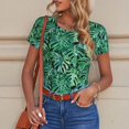 thumbnail image 4 of Cauagu Monstera Leaves Women's Crew Neck Round Short Sleeve T Shirts Tops Bodysuit Daily Jumpsuit-Small, 4 of 7