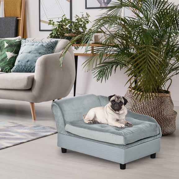 YIYADO Indoor Dog Bed, Hidden Storage, 3" Cushion, Modern Design, Arched Armrests, Four Legs, Gray
