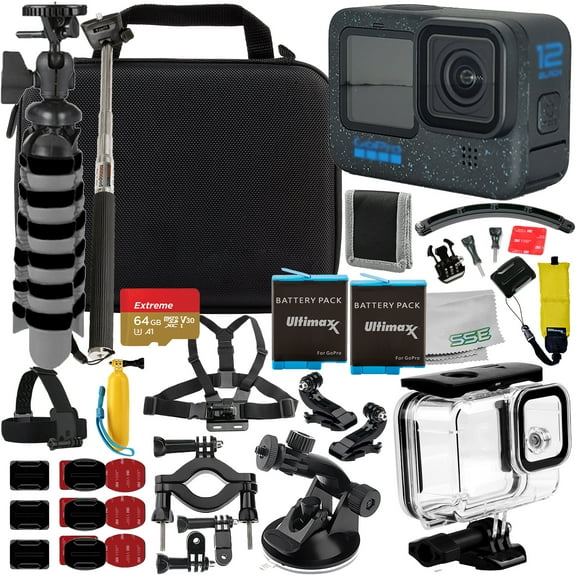 Ultimaxx Advanced GoPro Hero 12 Bundle - Includes: 64GB Extreme microSDXC Memory Card, 2x Replacement Batteries, Underwater Housing & Much More (30pc Bundle)