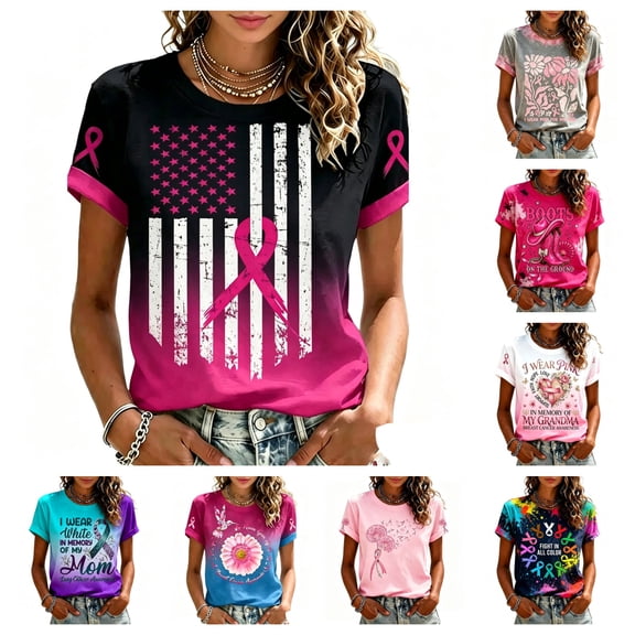 Urbanix Breast Cancer Shirts for Women In Octobe We Wear Pink Ribbon Wings Graphic Survivor T Shirts Fashion Soft Short Sleeve Crew Neck Tops Black L