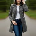 thumbnail image 2 of Women's Double Breasted Notch Lapel Trench Coat Long Sleeve Mid-Length Outerwear Jacket with Cuff Buckles Classic Casual Solid Color Waterproof Windbreaker | CSEONE,Gray XL, 2 of 8