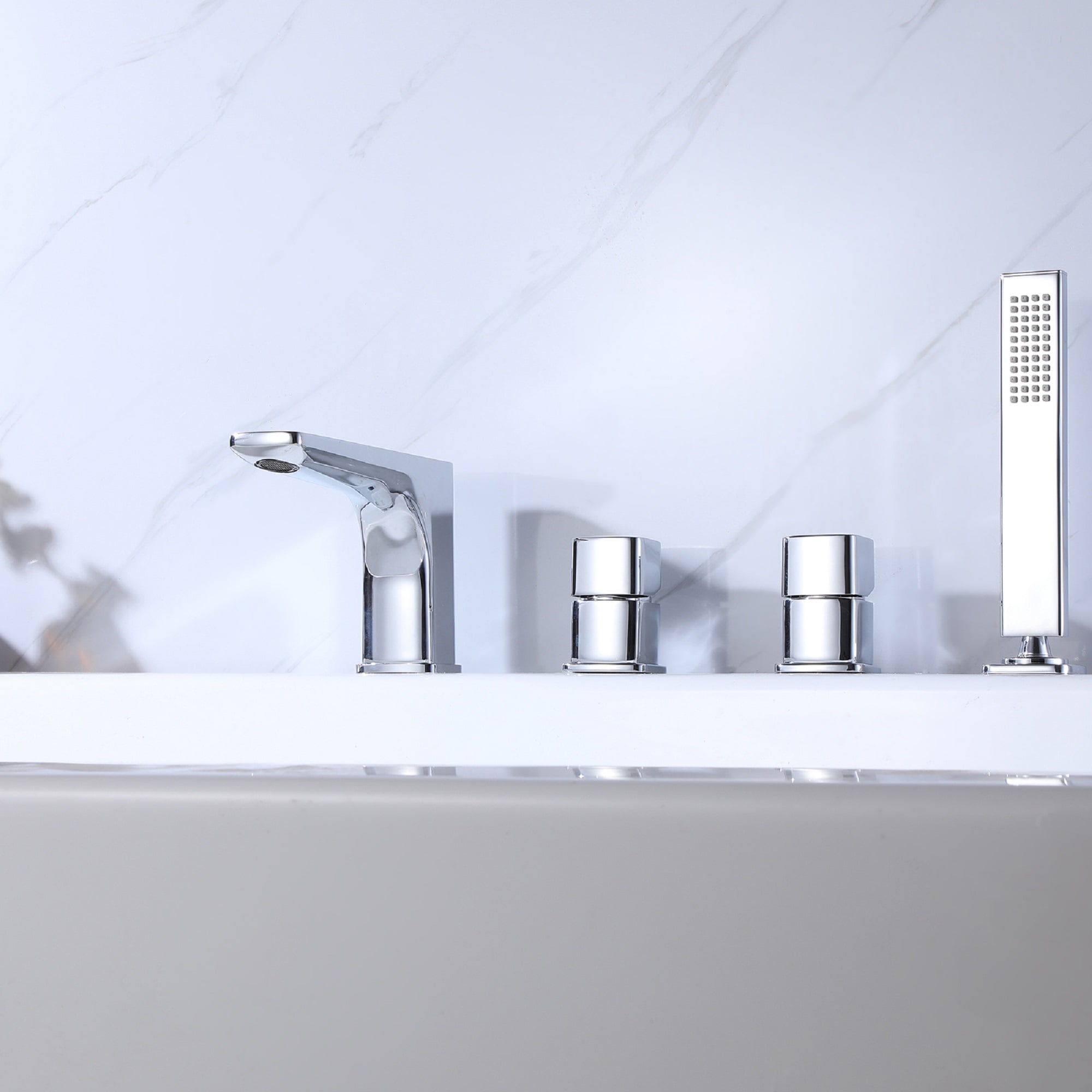 Four Holes Bathroom Bathtub Faucet, Deck Mounted Tub Faucet with Hand Shower