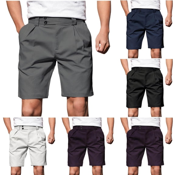 JTieacloth Men's Pleated Shorts Casual Business Shorts Stretch Waist Straight Leg Shorts Daily Wear(Black)