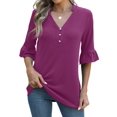 thumbnail image 2 of Blusa Rapbin para mujer, manga 3/4, cuello en V, fucsia, 2 of 5