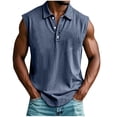 thumbnail image 2 of UQJfacai Sleeveless Shirts for Men Distressed Washed Tank Tops Henley Lapel Button V Neck Shirt Vintage Solid Tee Tops with Pocket M-3XL, 2 of 6