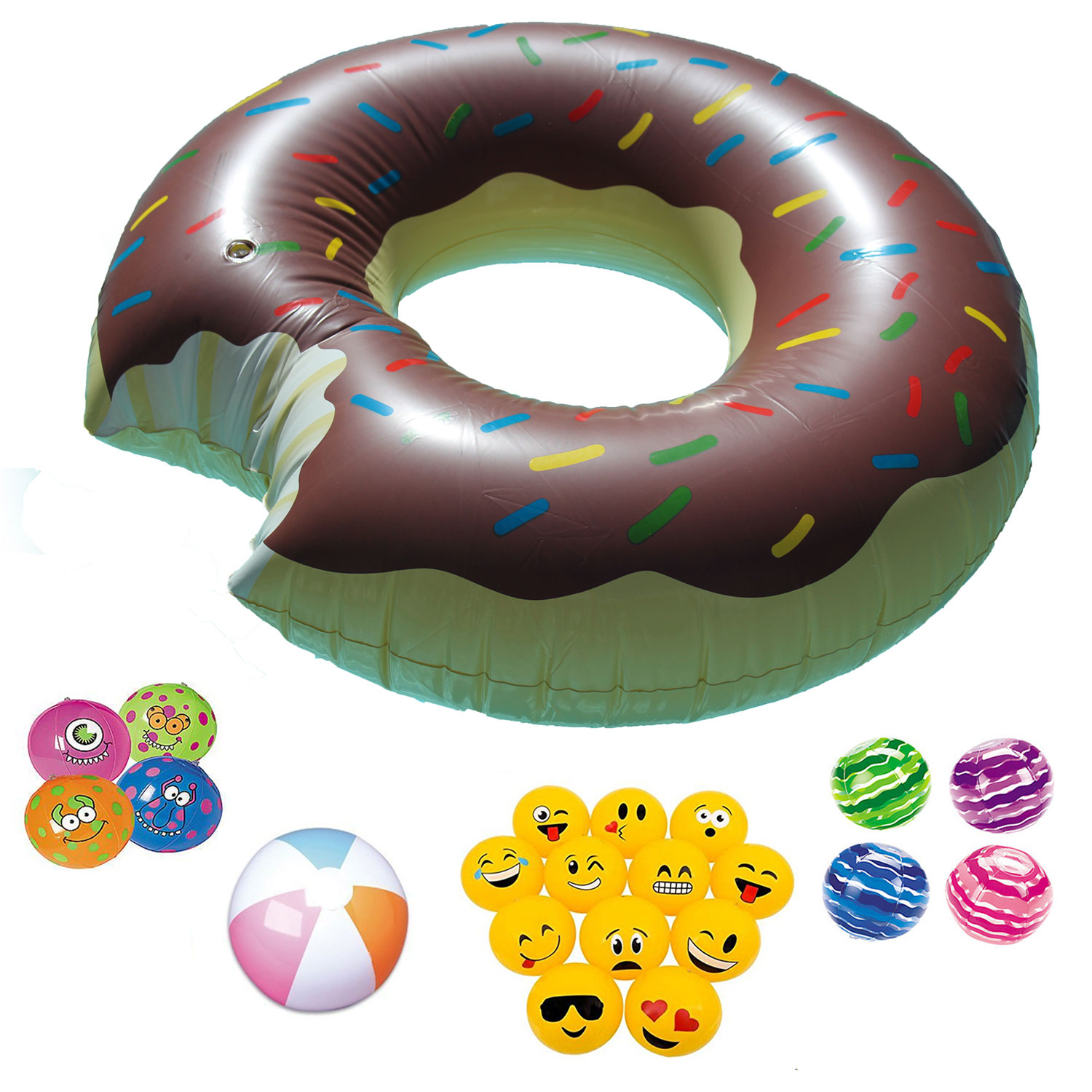 48 Inch Giant Donut Pool Float (Chocolate Sprinkles) Plus Bonus Beach