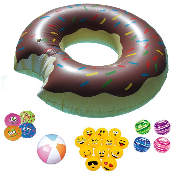 48 Inch Giant Donut Pool Float (Chocolate Sprinkles) Plus Bonus Beach Ball