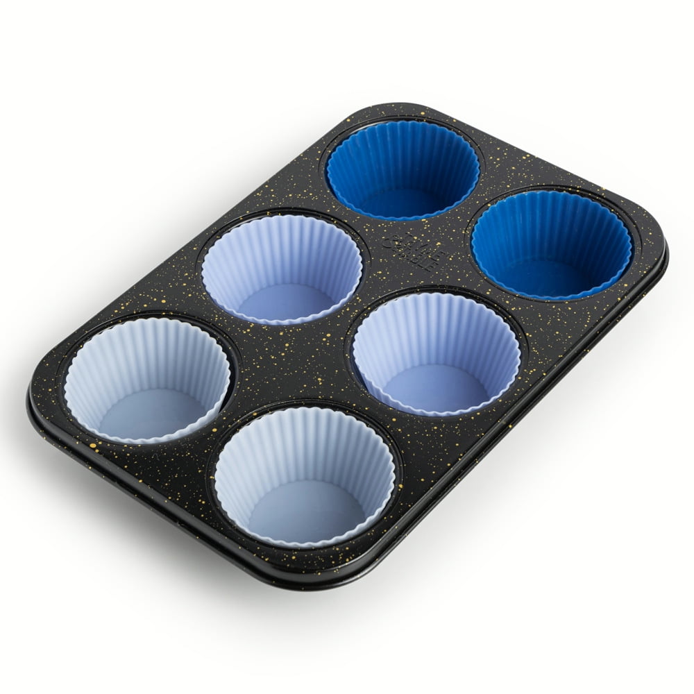 Thyme & Table 6 Cup Non-Stick Jumbo Muffin Pan, 6 Silicone Liners - Black