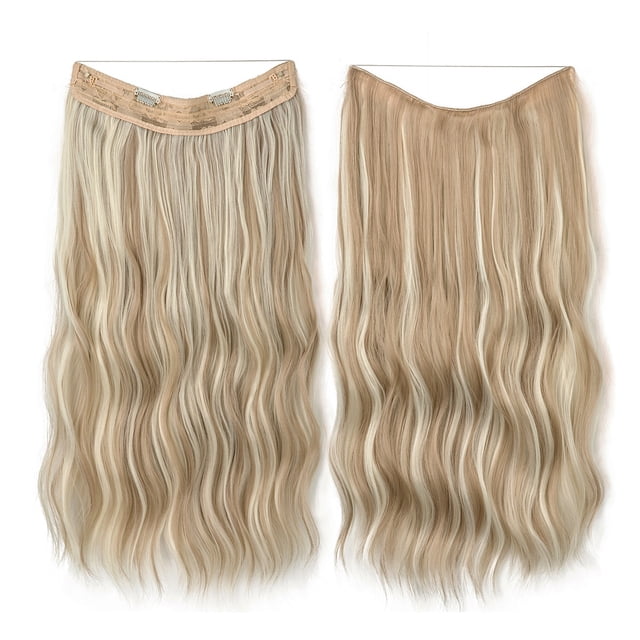 Xiao Hua Extensiones de cabello de alambre, gruesas, rizadas, onduladas, invisibles, con clip, sintéticas, para mujer, 20 pulgadas, rubio miel