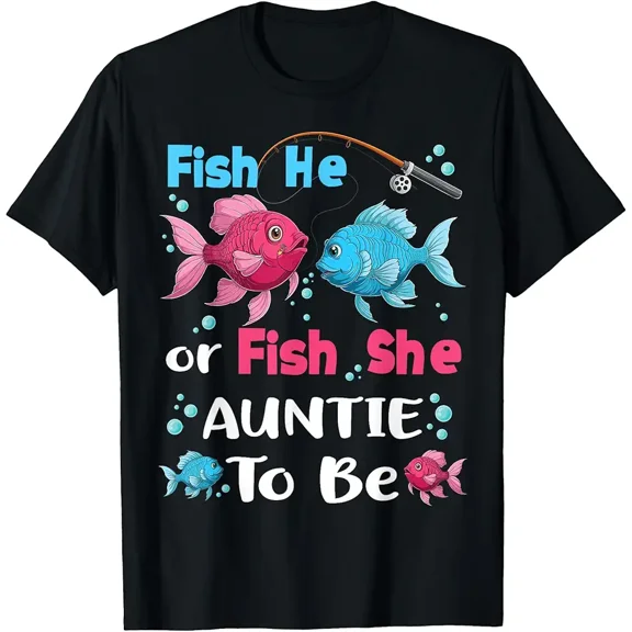 Fish He or Fish She Gender Reveal Fishing Graphic for Auntie To Be Unisex Short Sleeve T-Shirt