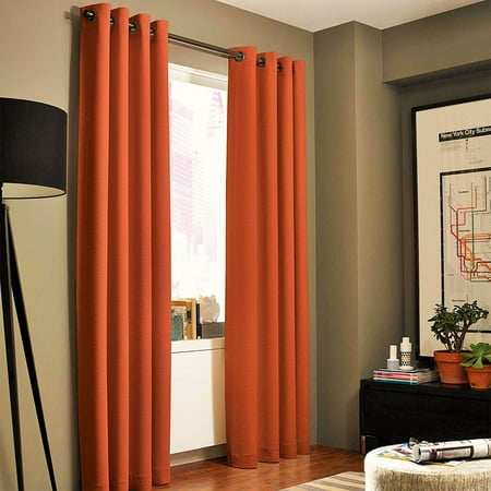 (#86) Hotel Quality Grommet Top, Jacquard  1 PANEL ORANGE  SOLID THERMAL FOAM LINED BLACKOUT HEAVY THICK WINDOW CURTAIN DRAPES BRONZE GROMMETS 84