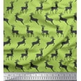 thumbnail image 1 of Soimoi Green Georgette Viscose Fabric Stencil Reindeer Animal Printed Fabric 1 Yard 42 Inch Wide, 1 of 3