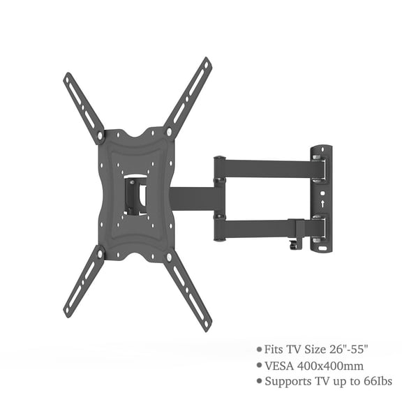 UWR-Nite TV Mount for Most 26-55 Inch TVs, Full Motion TV Wall Mount with Perfect Center Design on Single Stud Articulating Mount Max VESA 400x400mm up to 66 LBS