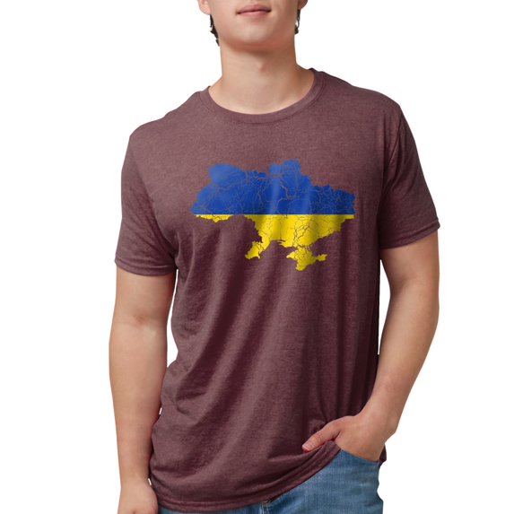 CafePress - Outline Ukraine Flag And Map Cracked Men's Deluxe - Mens Tri-blend T-Shirt