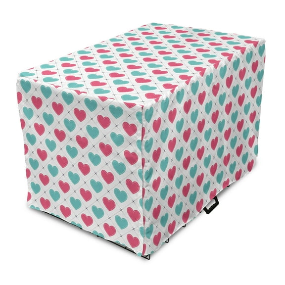 Valentine's Day Dog Crate Cover, Hearts Arranged into Diagonal Squares, Easy to Use Pet Kennel Cover Small Dogs Puppies Kittens, 7 Sizes, Seafoam Dark Coral, by Ambesonne