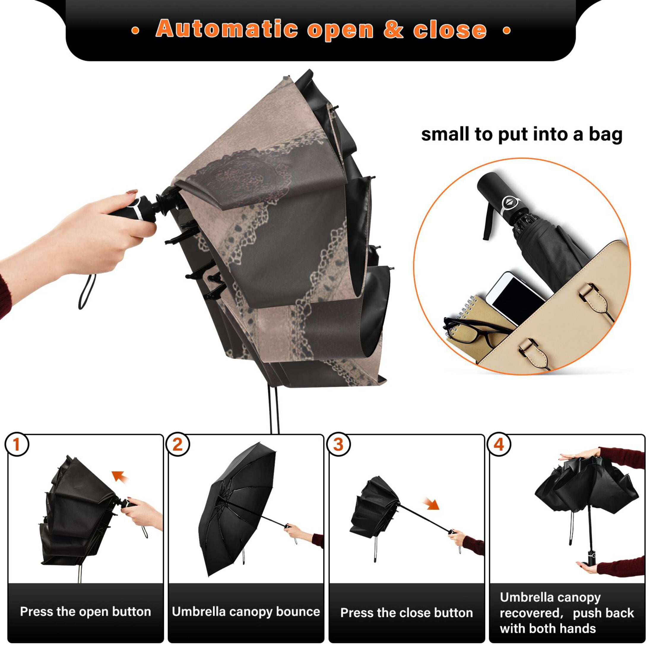 Rose Pattern Extra Large Automatic Umbrella, UV Protection, Waterproof, Auto Open and Close