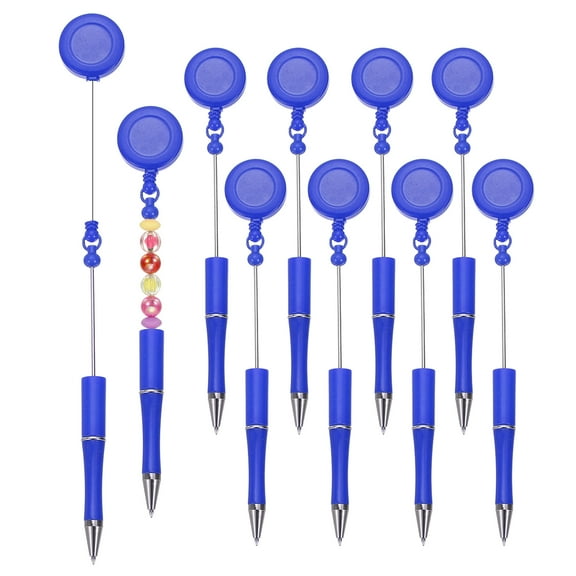 Uxcell Beadable Pens 10 Pcs Retractable Badge Reel Beadable Pen Bulk Beaded Ballpoint Pen Black Ink Blue