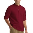 thumbnail image 4 of Iceglad Men Henley Neck Long Sleeve Cotton Linen Shirt Casual Beach Outfit Dress Shirt Wine Red S, 4 of 8