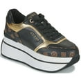 thumbnail image 1 of Guess Camrio Black White Gold Womens Leather Platform Trainers, 1 of 5