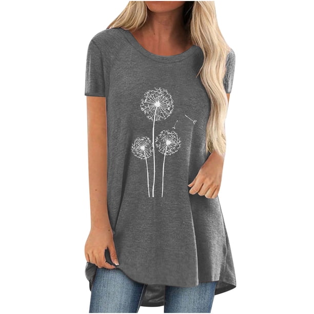 Mujeres moda Casual impresión camisas manga corta suelta Tee Tops túnica blusa Pompotops hfajkhk136302
