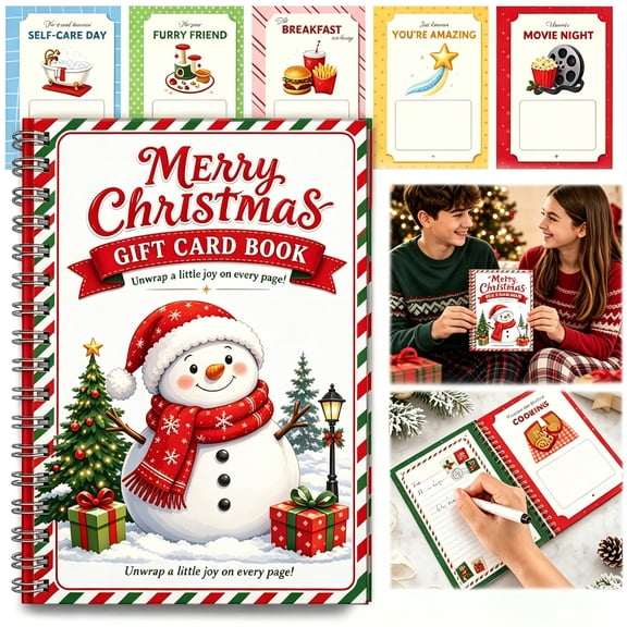 Christmas Gift Card Book - Surprises on Every Page, DIY Spiral-Bound Merry Christmas College Survival Kit, Greeting Card Book for Holiday Gift Cards & Greeting Cards Storage (Snowman) - Akmoler