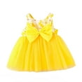 thumbnail image 4 of MIXUE Baby Girls Casual Dresses Summer Floral Print Strappy Crew Neck Bowknot Ruffles Sleeveless Beach Mesh Tutu Dress Beachwear,Yellow,12-18 Months, 4 of 4