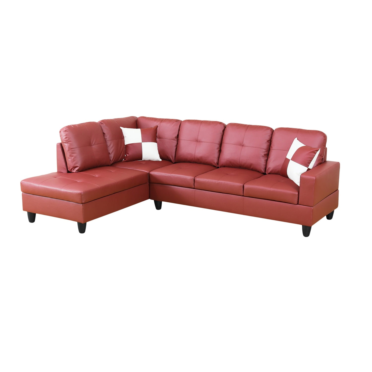 Hommoo Modern L-Shaped Couch Sofa, Faux Leather Living Room Furniture Set, 4-Seat Sectional Sofa for Home & Office, 17.5'' Back Height, Red(No Ottomans)