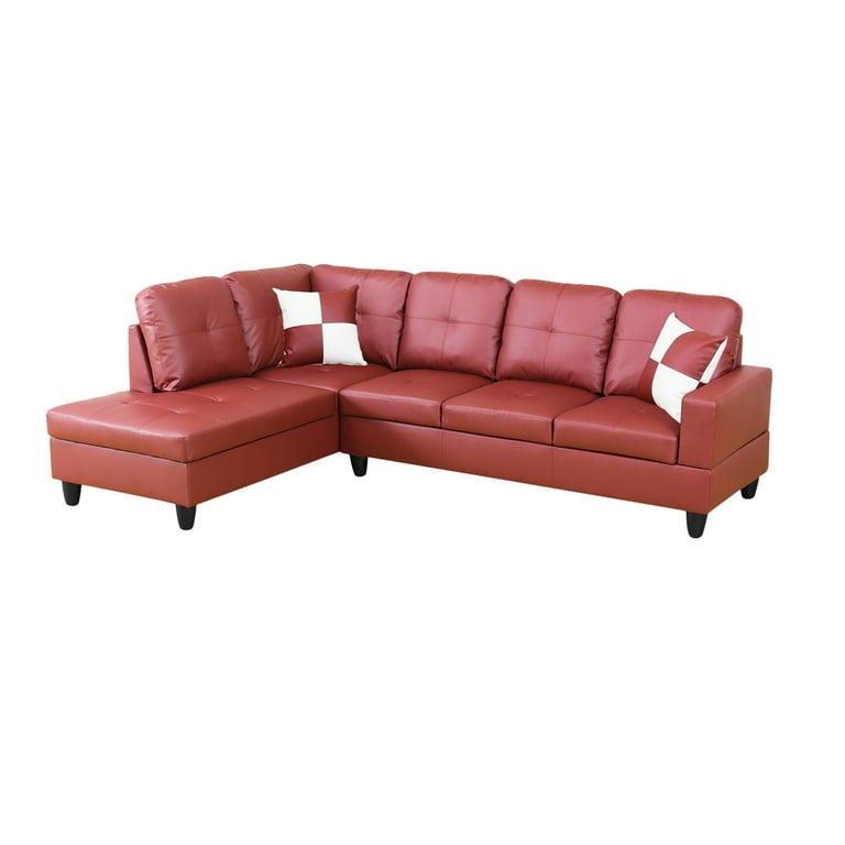 2人掛け・3人掛けソファ Stylish Red Leather Sectional Sofa PonLiving Furniture Red Faux Leather 3 Piece Sectional Sofa Couch