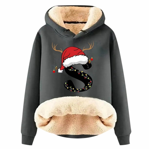 WILLBEST Sudadera con Capucha para Mujer, con Estampado de Letras Navideñas, de Lana Gruesa, Cálida para El Invierno Grande