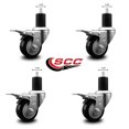 thumbnail image 2 of 3 Inch Black Poly Swivel 1-3/4 Inch Expanding Stem Caster Set Total Lock Brake, 2 of 2