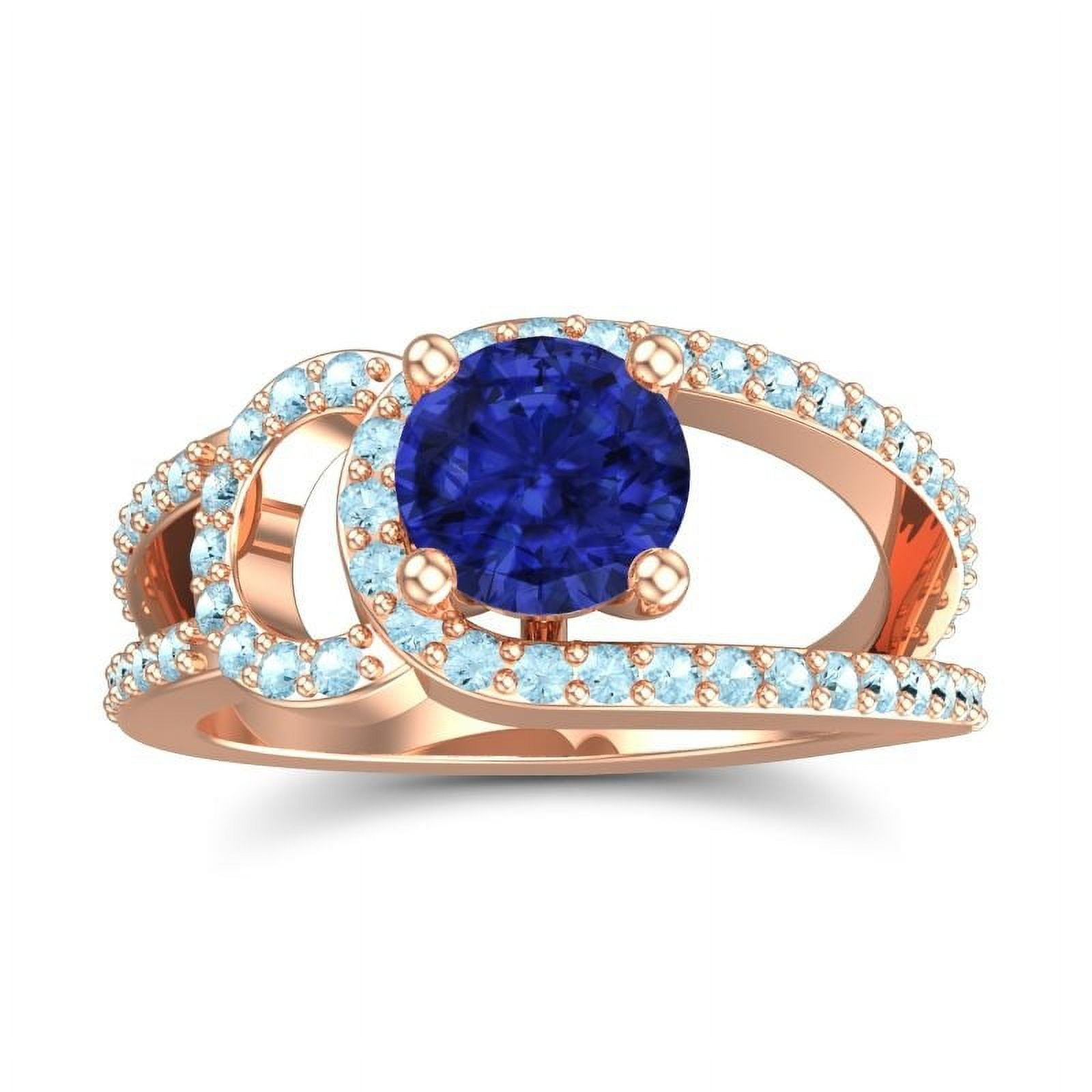Carat Forme Ronde Bleu Saphir Aigue-Marine Bague Classique
