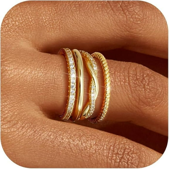 Gold Stackable Rings for Women Non Tarnish - Dainty 18K Gold Plated Stackable Thin Rings Cubic Zirconia Thumb Ring Set Trendy Statement Promise Wedding Bands Engagement Ring for Women Size 5-10
