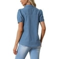 thumbnail image 3 of INSPIRE CHIC Women's Collared Short Sleeve Button Up Jean Shirt, 3 of 6