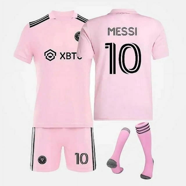 Camisetas de fútbol para niños, niños y niñas, camiseta de aficionados de Messi n.º 10, uniformes de entrenamiento de fútbol para jóvenes, uniformes de fútbol rosa para el hogar 20