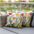 thumbnail image 4 of Spring Floral Pillow Covers 2 Pack Cartoon Red Pink Yellow Flowers Green Farm Leaves Pillowcase Waterproof Outdoor Throw Pillow Cover for Patio Garden Square Cushion 20”x20”, 4 of 9